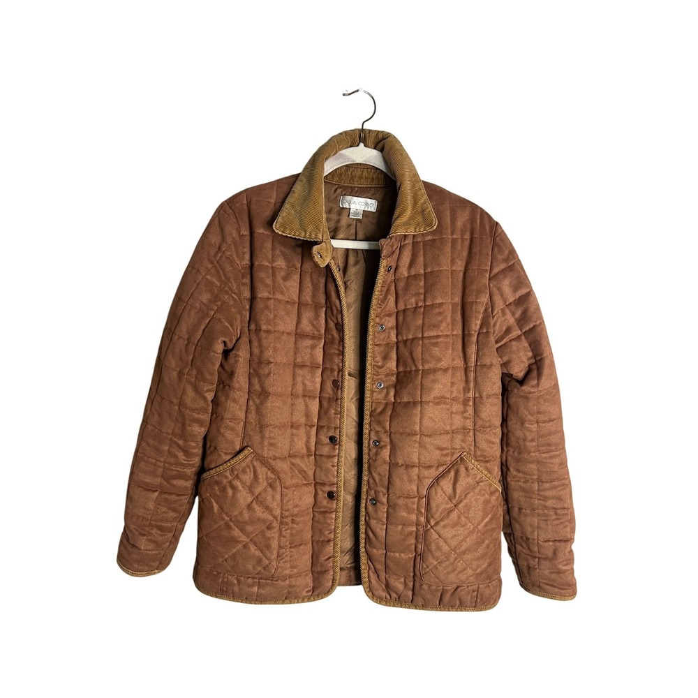 VTG Casual Corner Womens Quilted Faux Suede Jacket Brown Corduroy Trim M